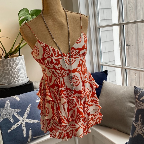 🍊Michael Kors Orange Flower Ruffle Top - Picture 2 of 12